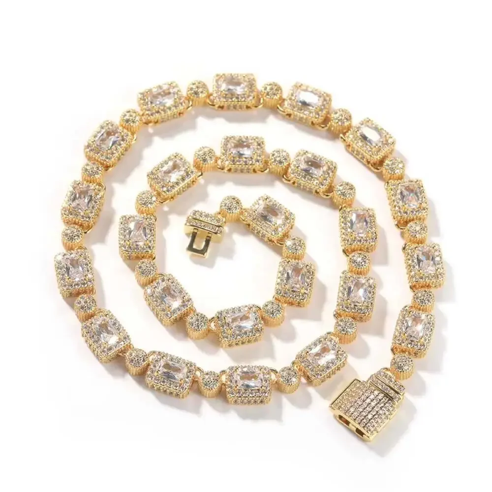 Gold Square Gemstone Tennis Necklace 20”
